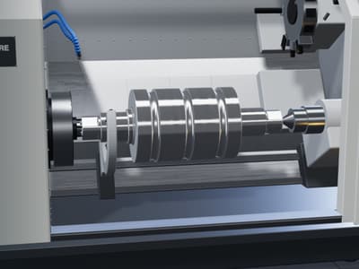 3D view of a finished grooved roll in a slant-bed CNC lathe