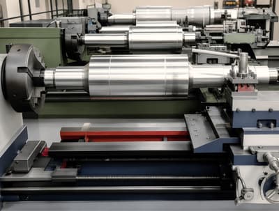 Roll clamped on a conventional lathe for barrel turning